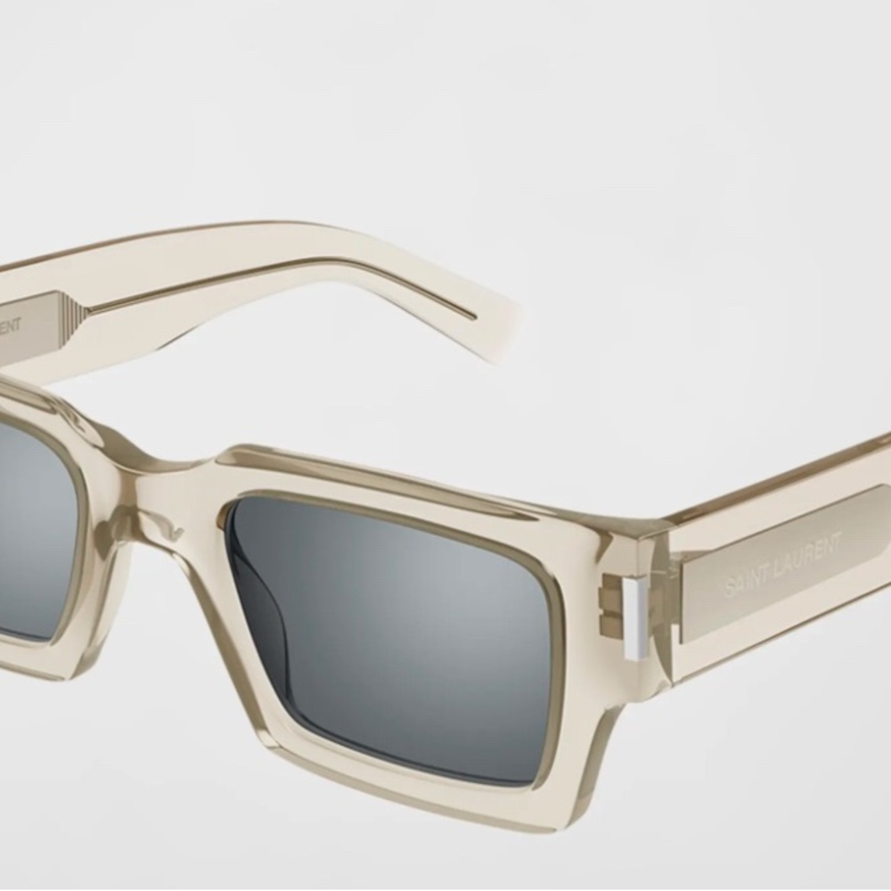 **SOLD** NEW Saint Laurent “SL 572” Rectangle Beige Sunglasses with Grey Lenses.